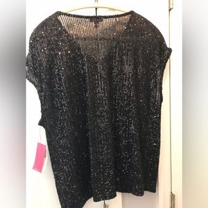 Large Black sequin v-neck sleeveless Vince Camuto top.